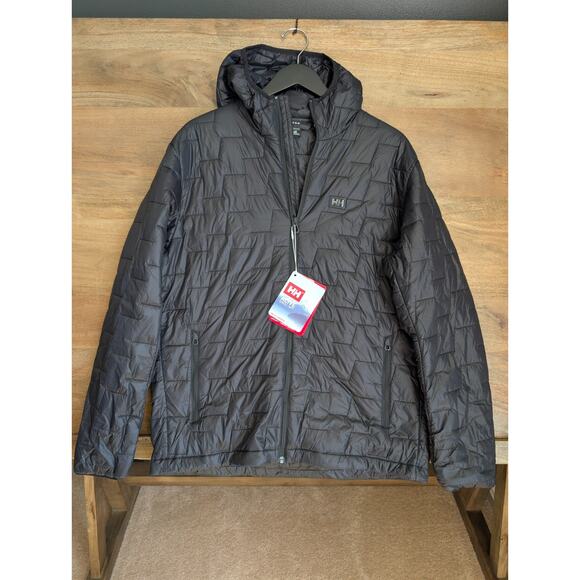 Helly Hansen Puffer Jacket Mens Large Black Lifaloft Insulator Hooded Zip-Up NWT - Picture 1 of 6